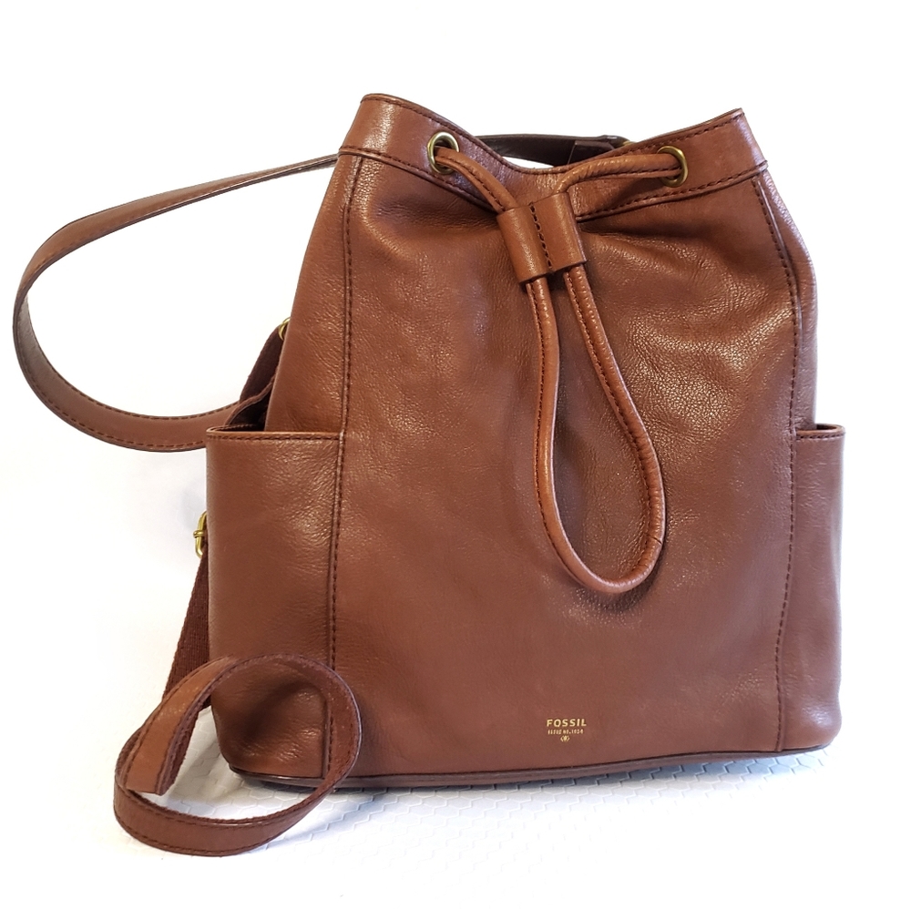 Fossil VTG Leather Drawstring Purse Bag Tote - Picture 2 of 13